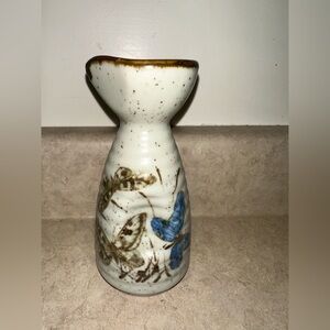 Vintage Enesco Sake Soy Pitcher Stoneware‎ Otagiri Bottle Hand Painted Butterfly